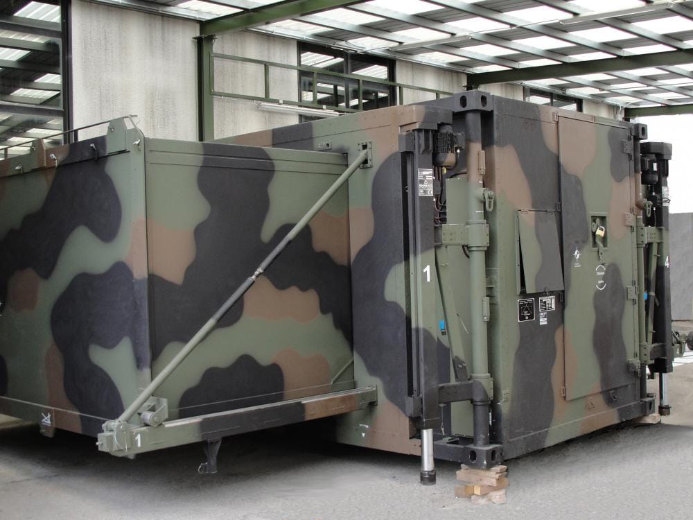 A photo of military shipping container outside